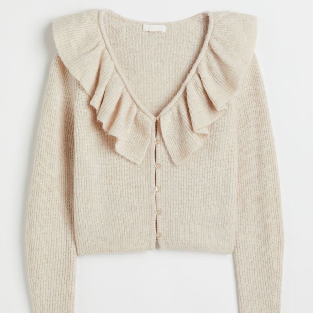 H&M Beige Flounce Collar Cardigan | XXL | Neutral Cardigan